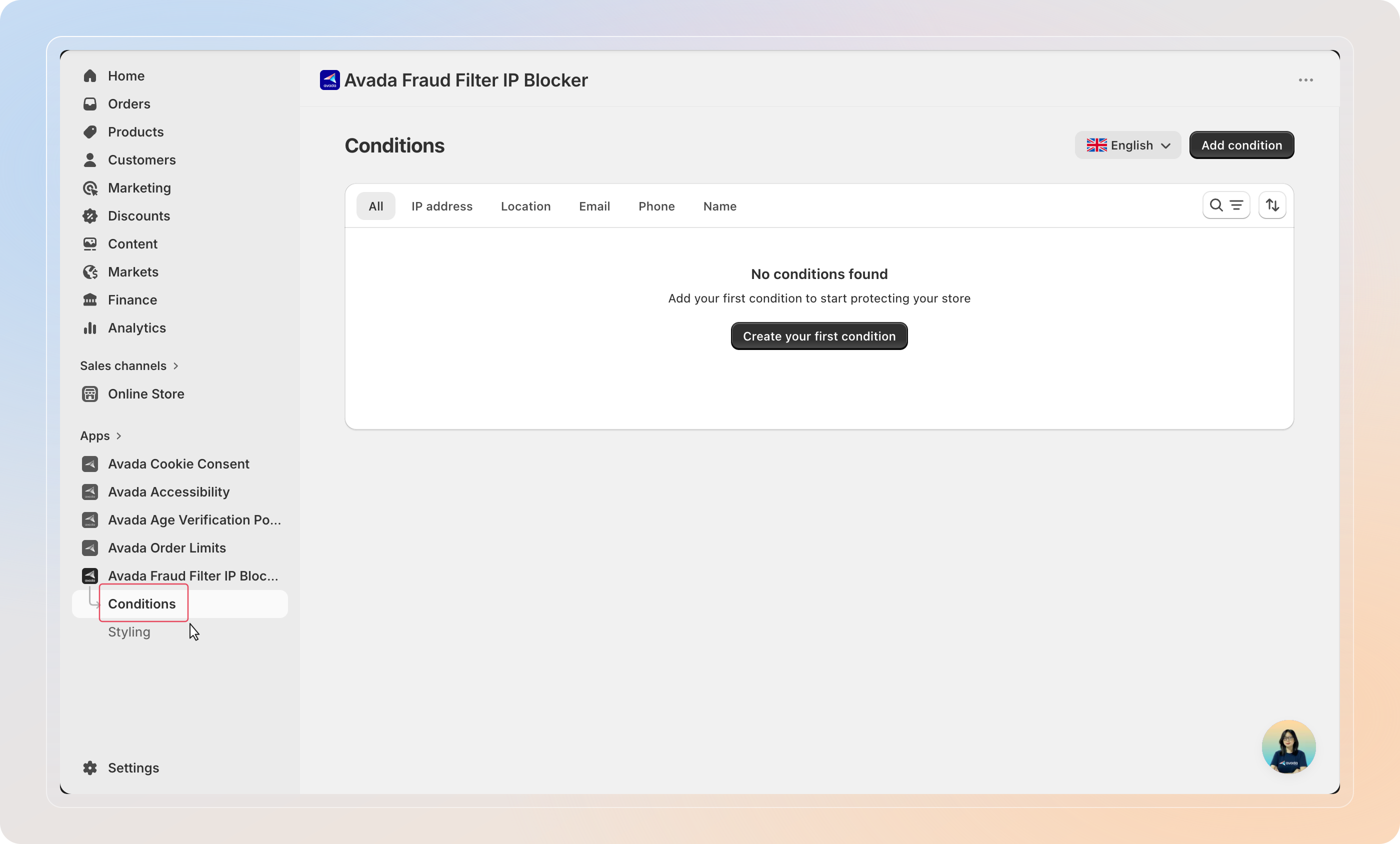 Open conditions menu