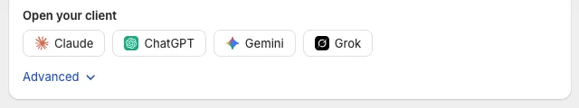 Open your client tiles for Claude, ChatGPT, Gemini and Grok