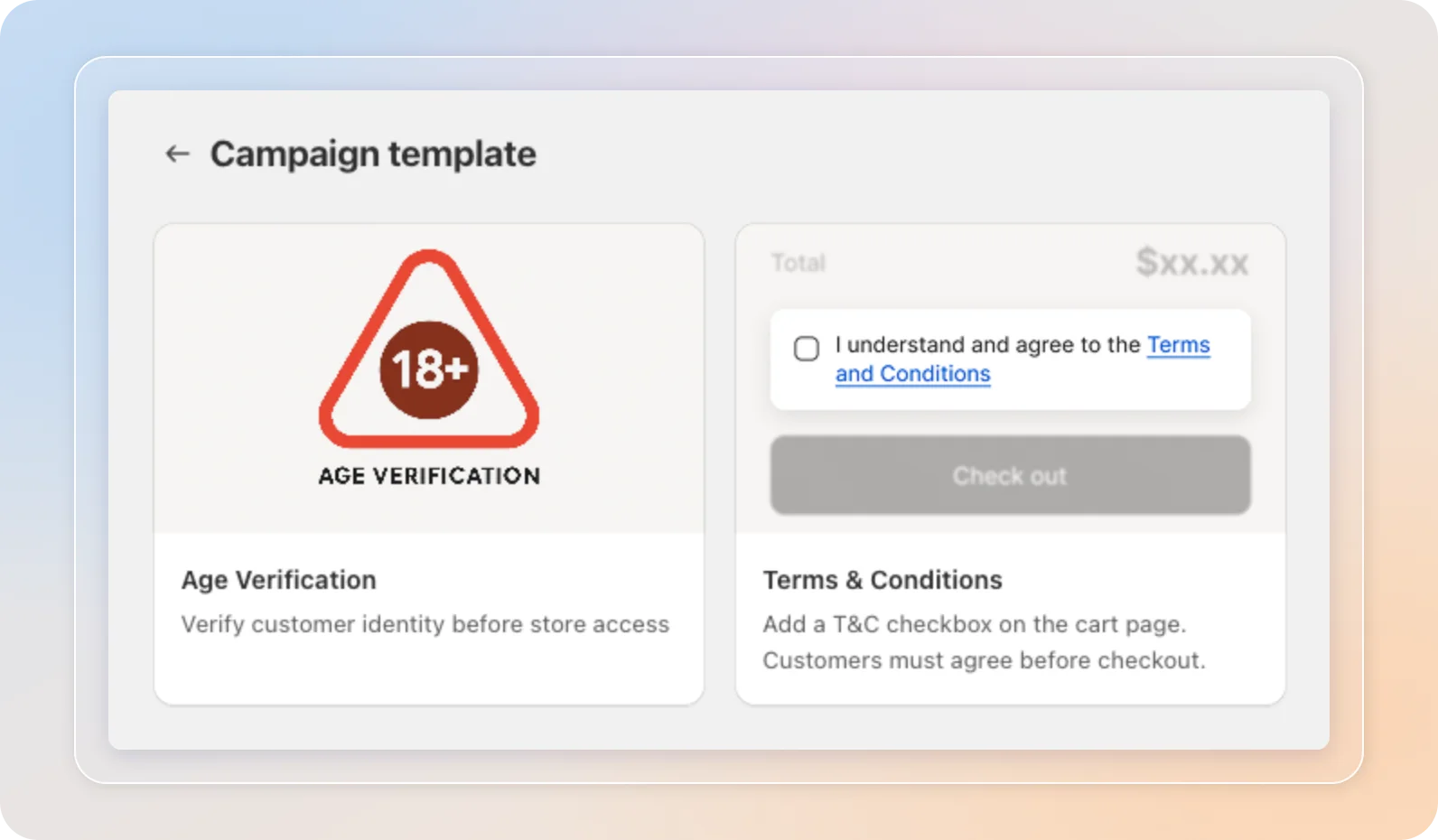 Selecting the Age Verification template