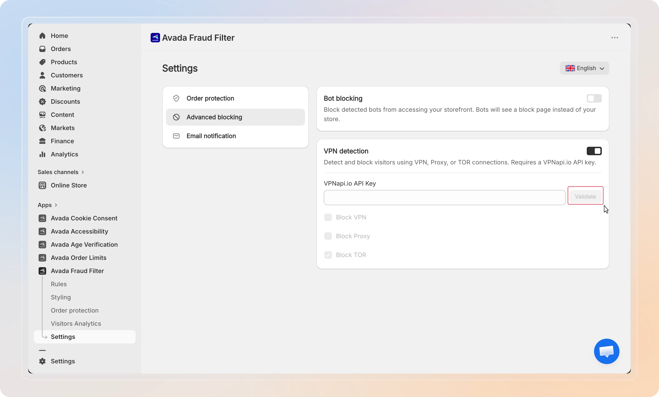 Add and validate your API key