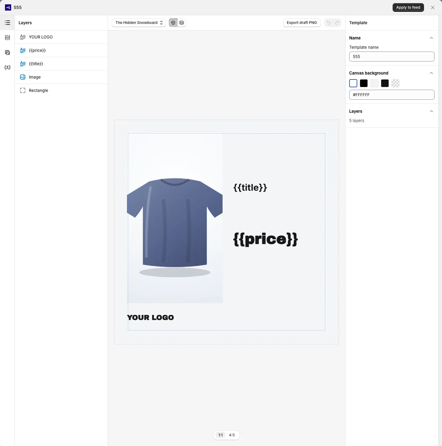 The template editor with its panels, toolbar and canvas