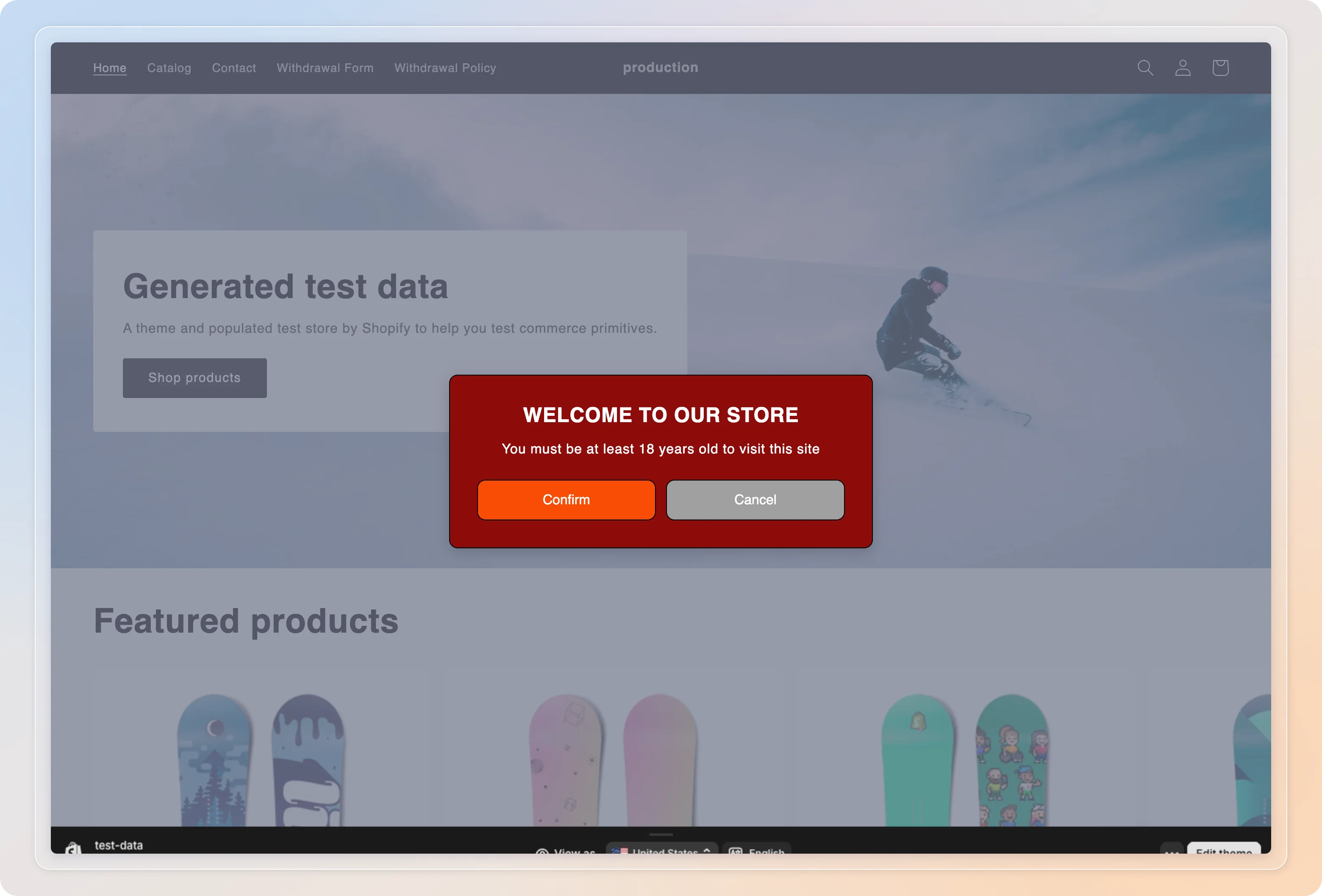The popup on the storefront