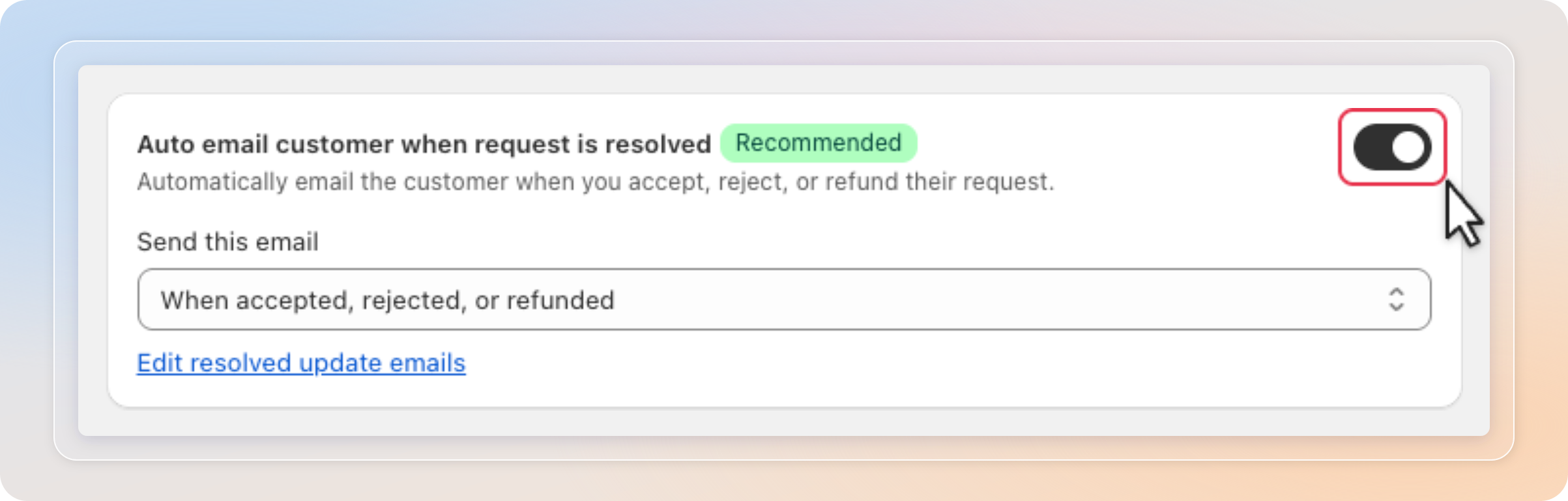 Auto email customer turned on