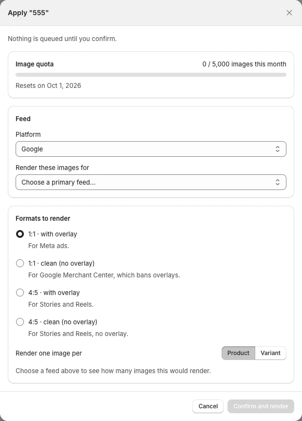 The Apply to feed window