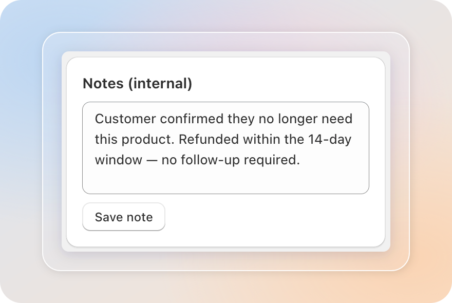 Notes (internal) field with Save note button