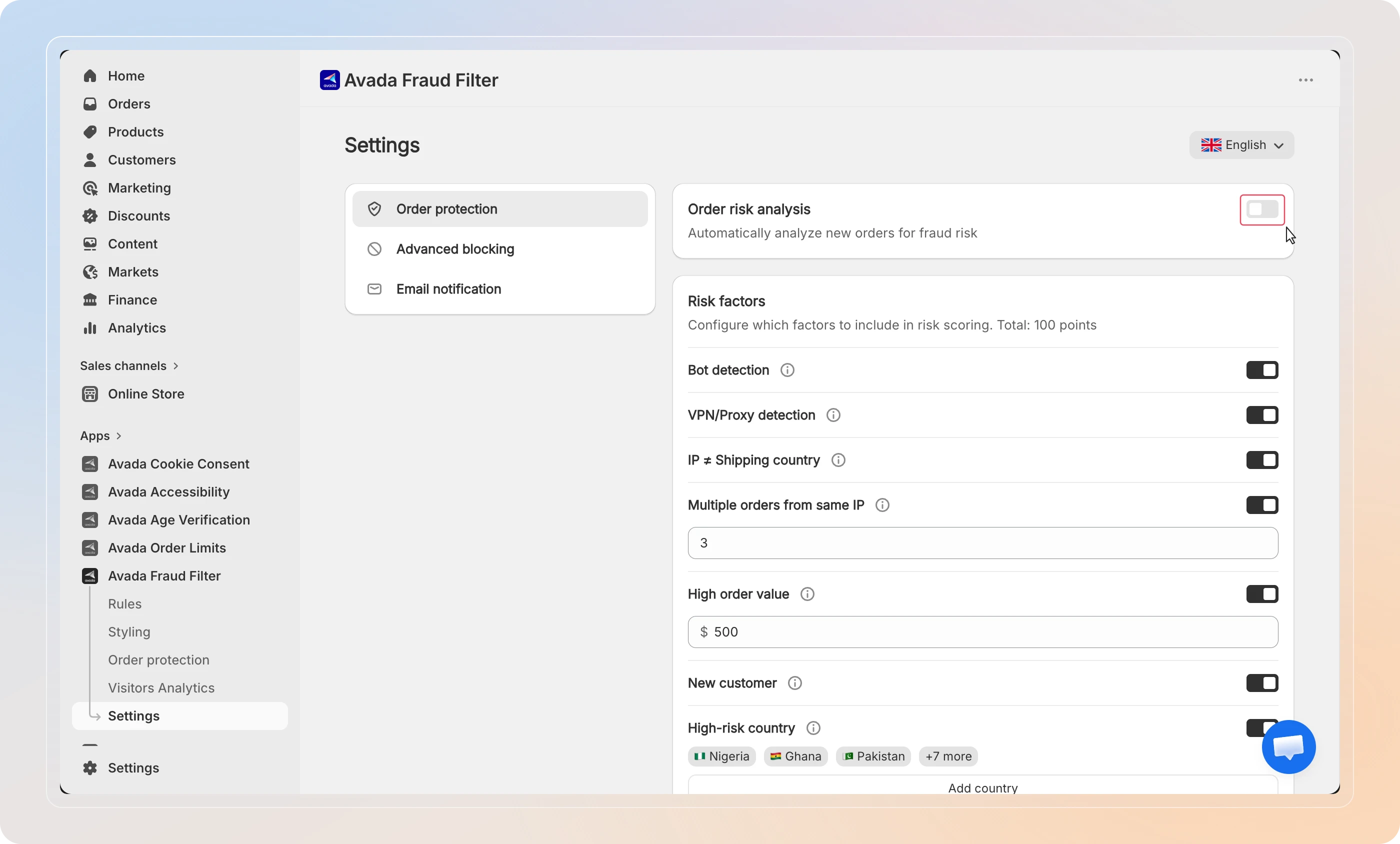 Enable order protection