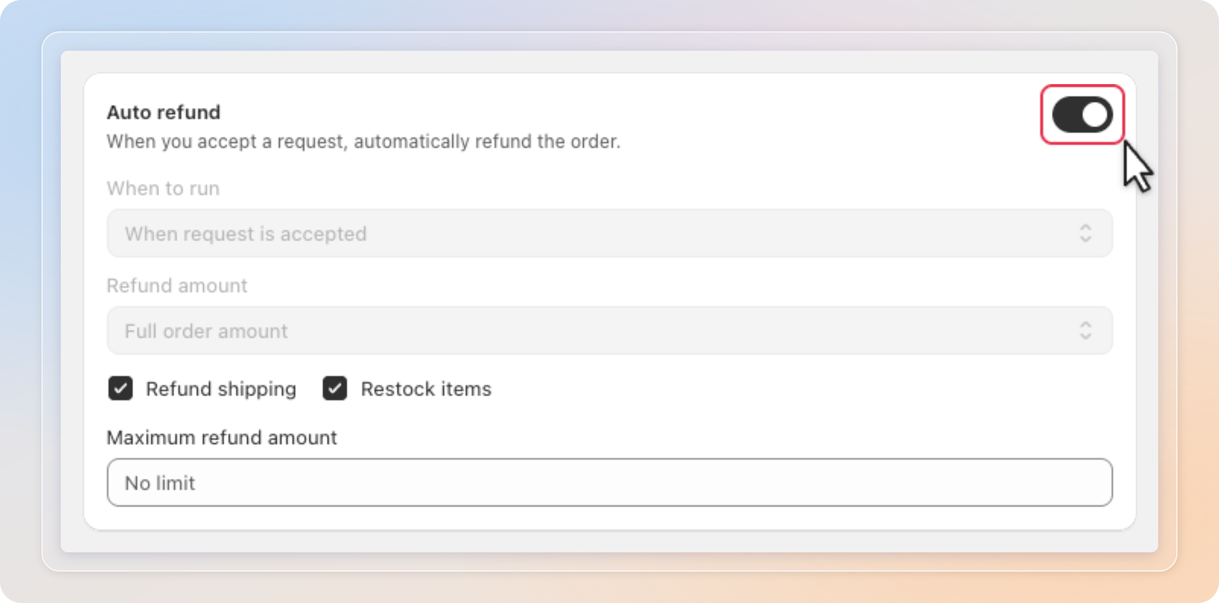 Auto refund turned on