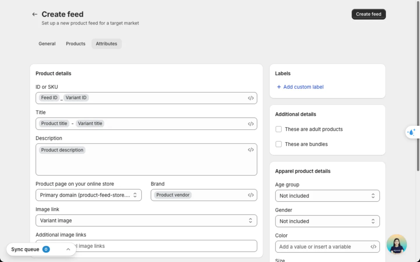 Attributes tab with Product details and Category and identifiers