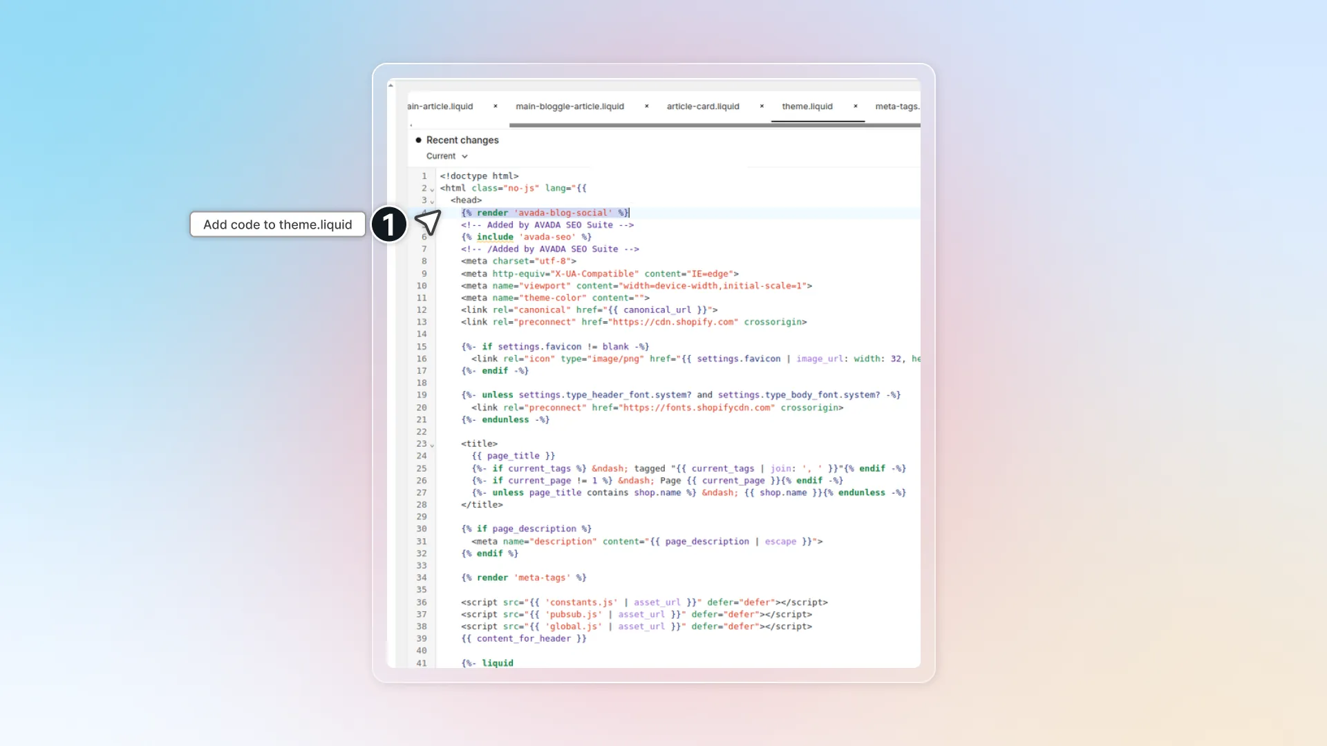 Add code to theme liquid