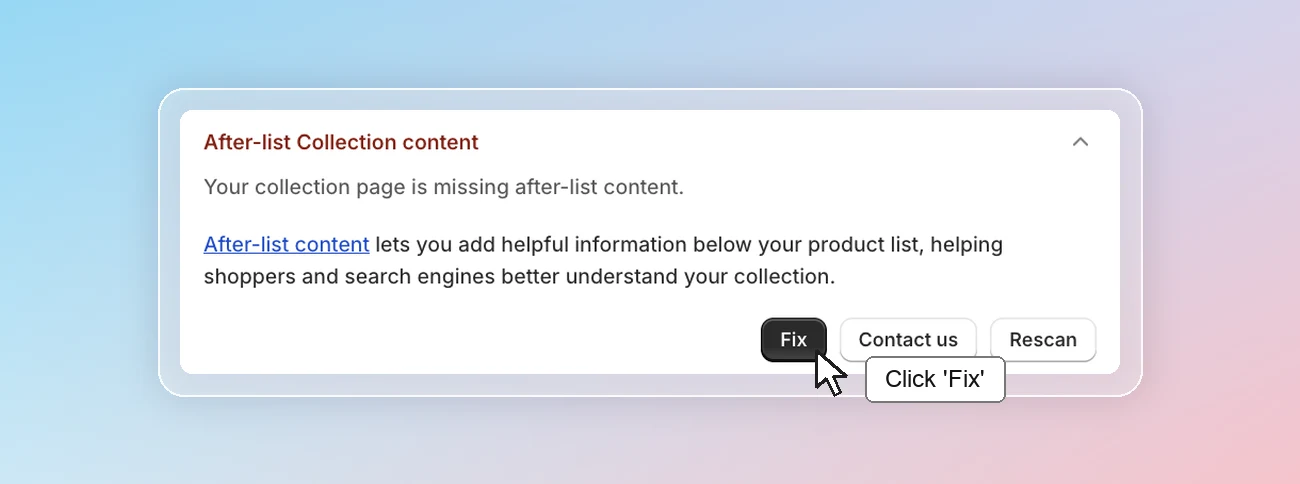 SEO checklist - After-list Collection content