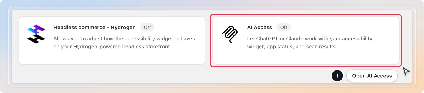 Open the AI Access card from the Integrations page