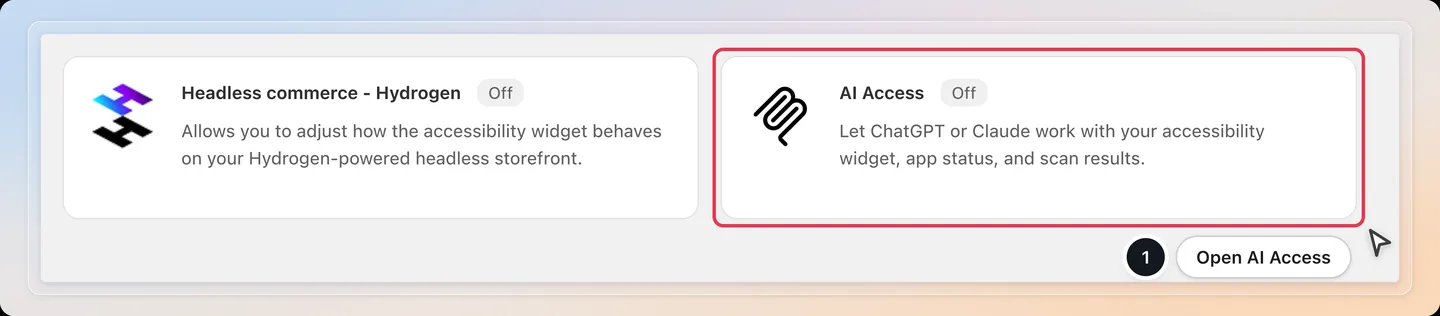 Open the AI Access card from the Integrations page