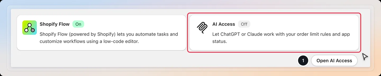 Open the AI Access card from the Integrations page