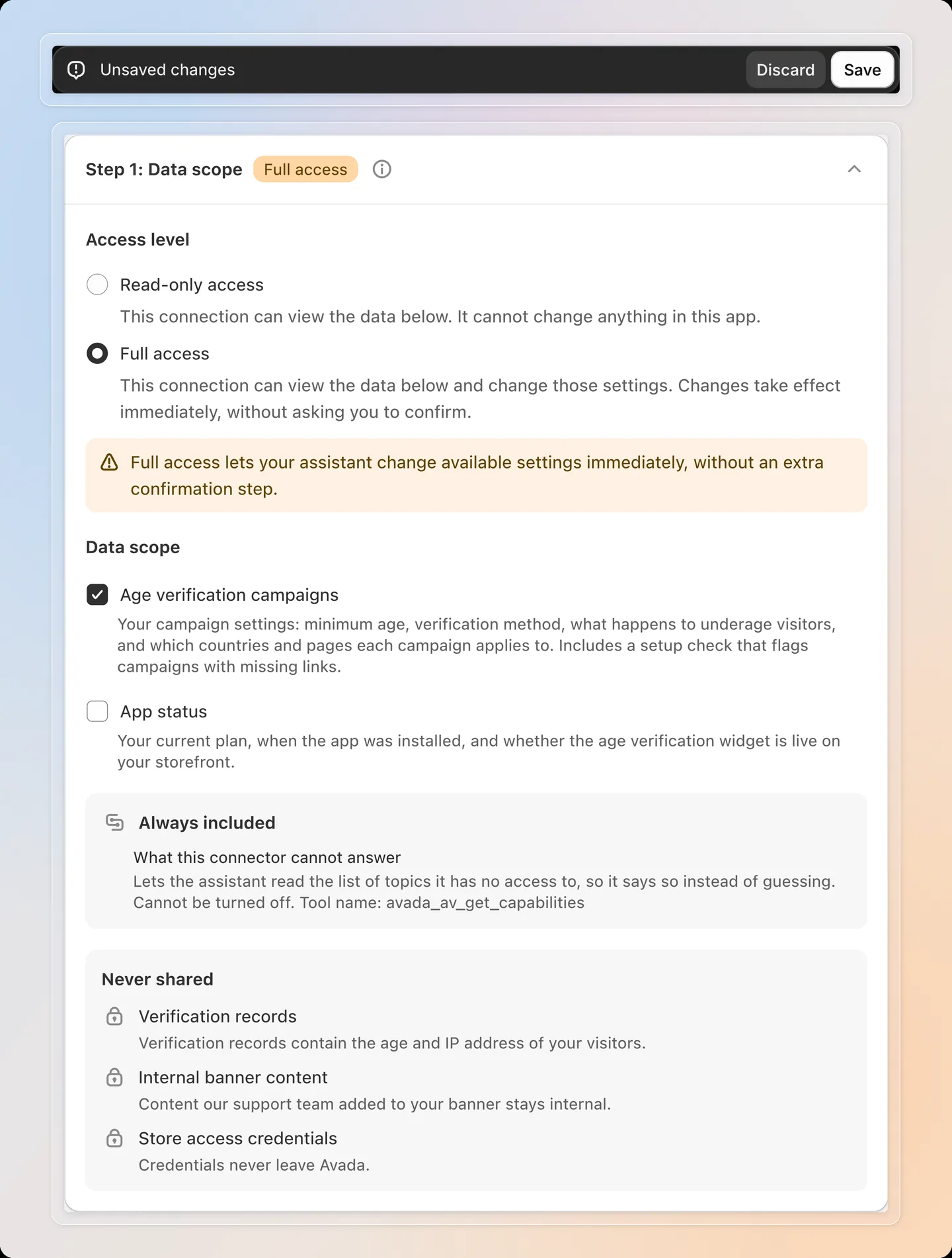 Change the access level or data scope, then save