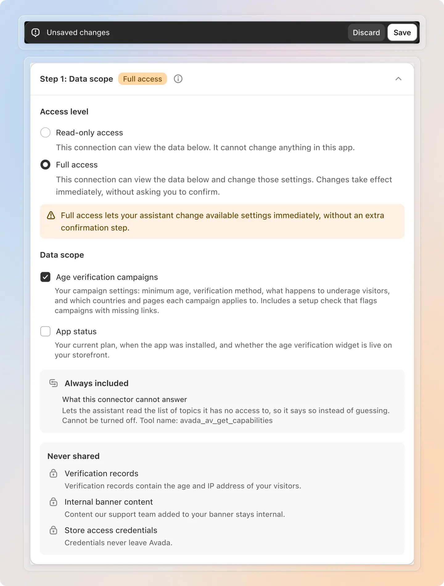 Change the access level or data scope, then save