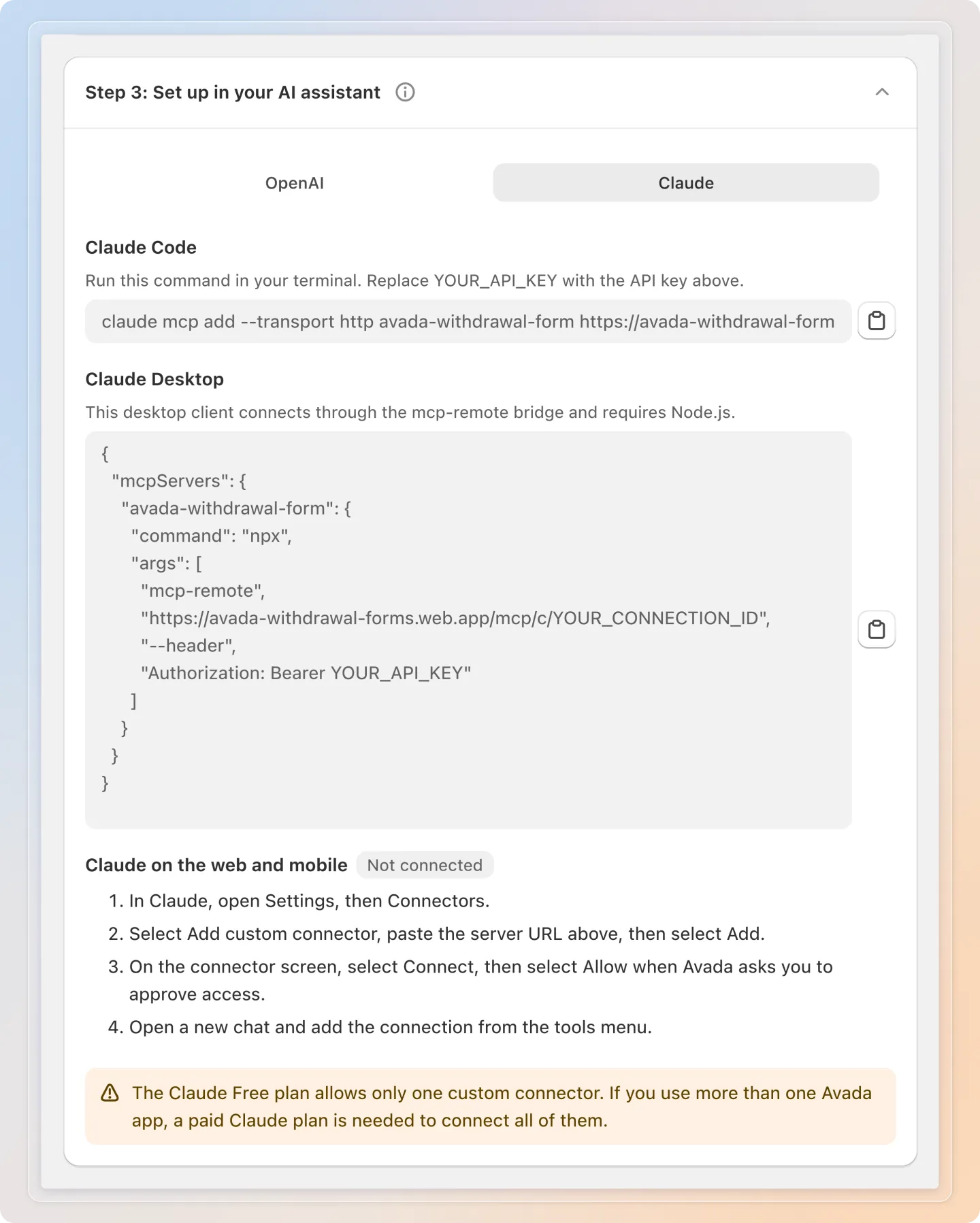 Connect from Claude on the web