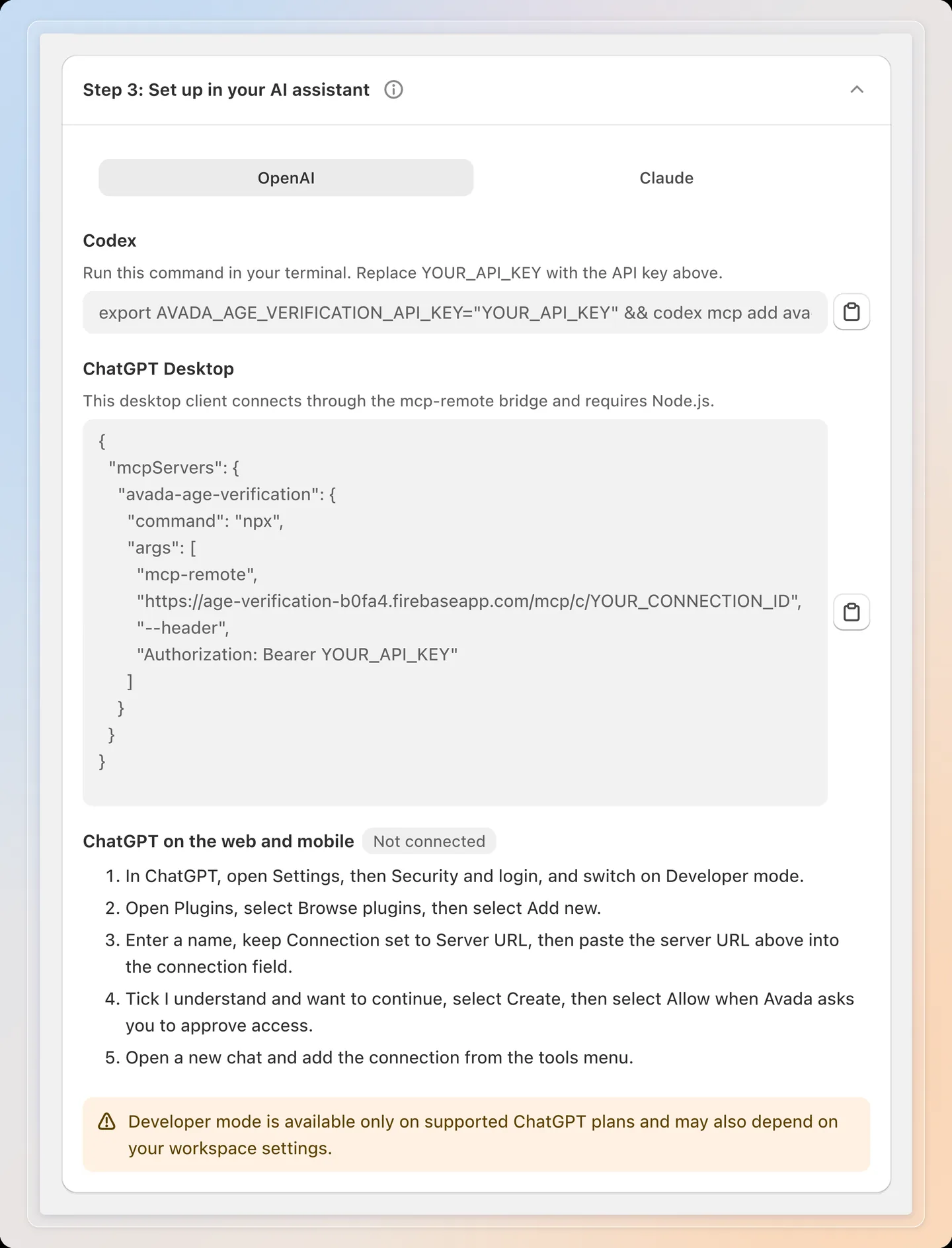 Connect from ChatGPT on the web