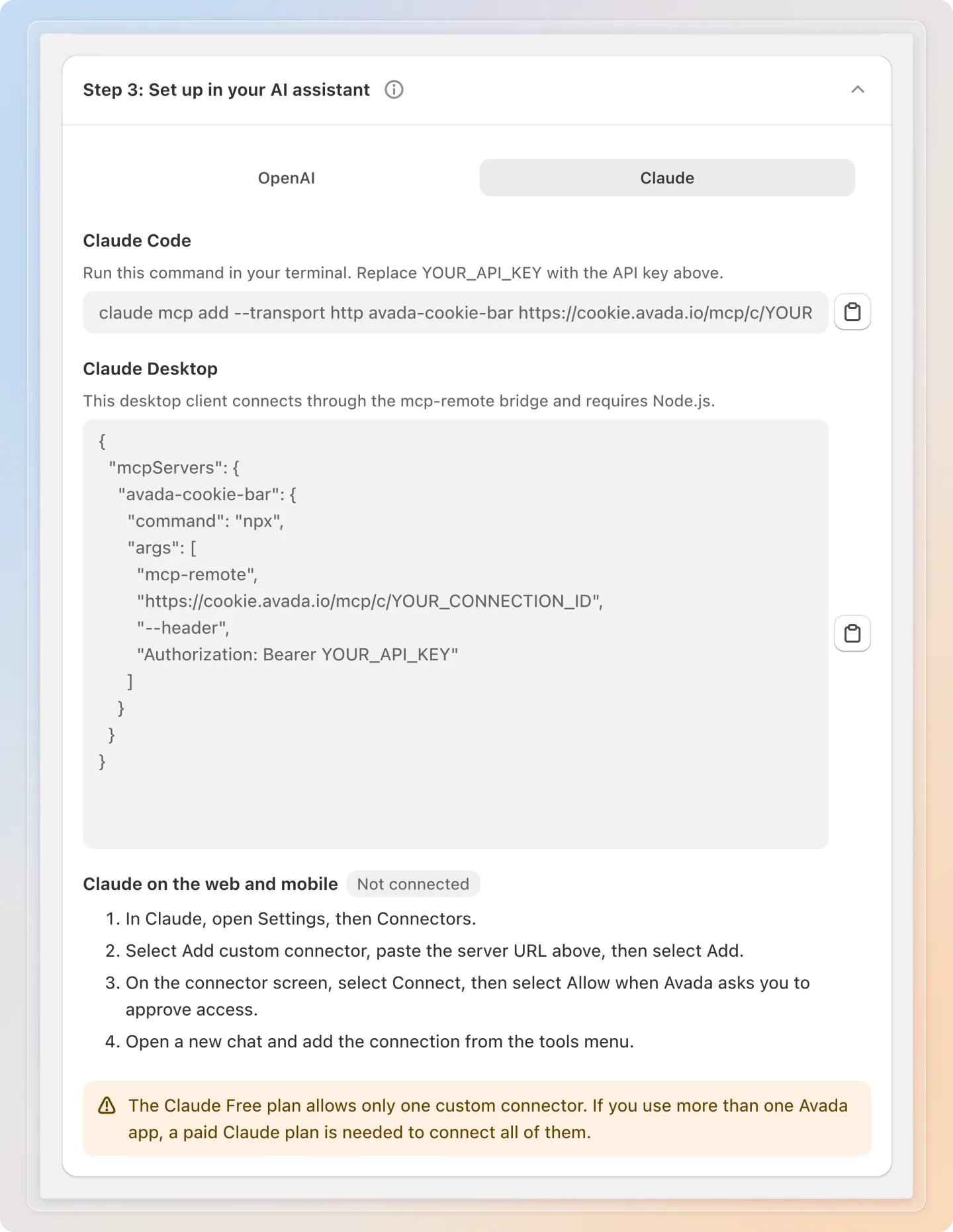 Connect from Claude on the web