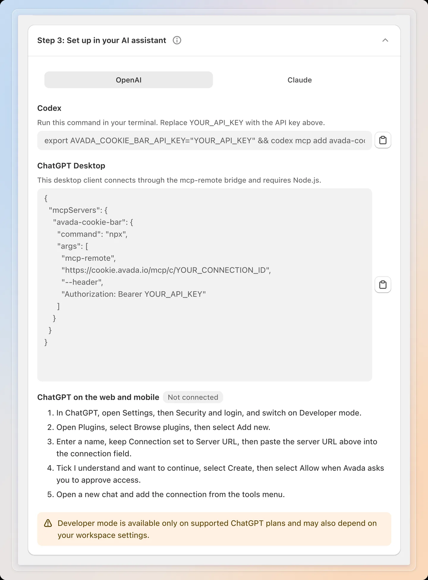 Connect from ChatGPT on the web