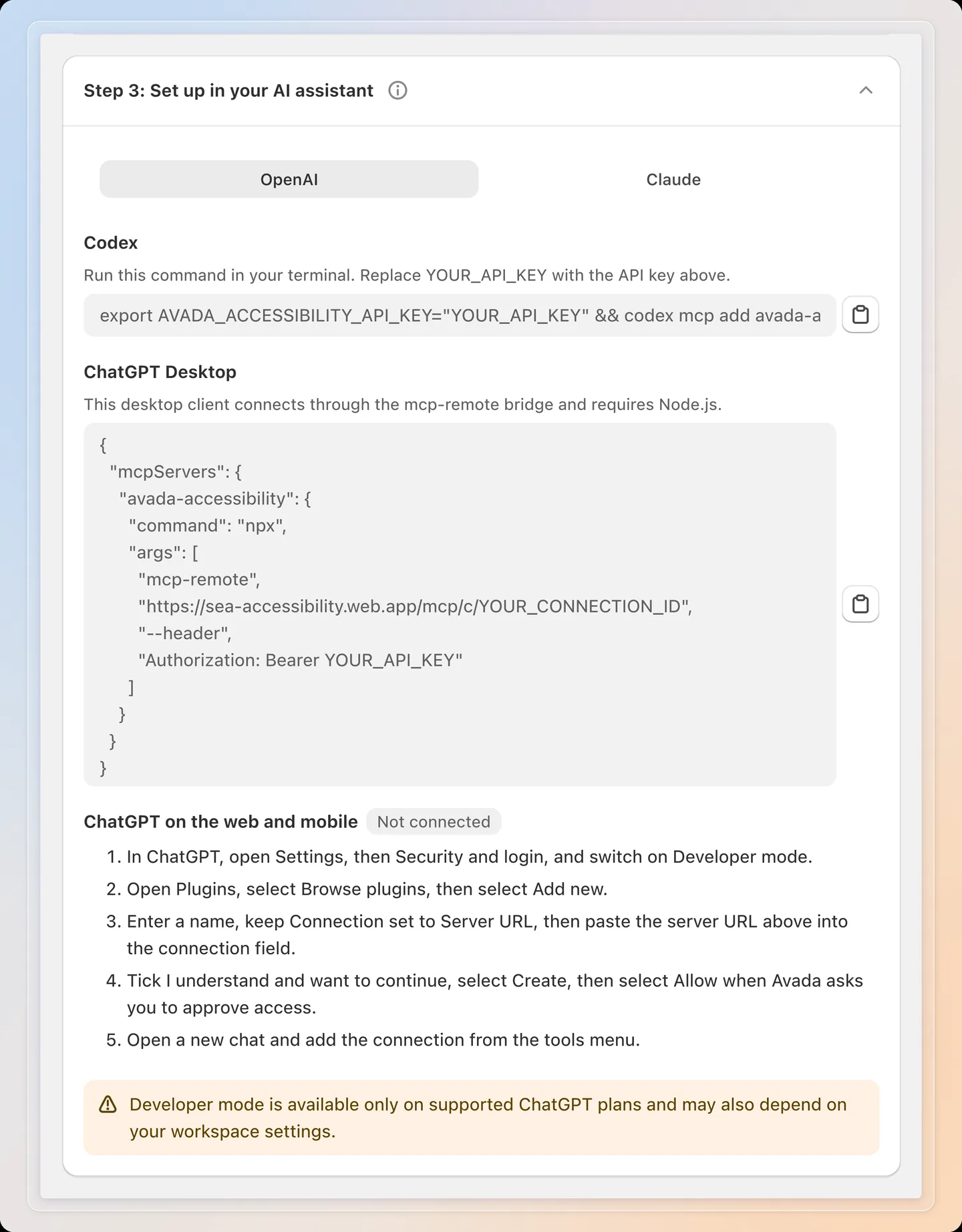 Connect from ChatGPT on the web