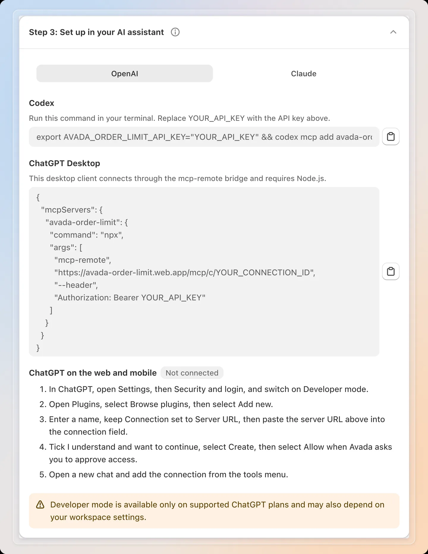 Connect from ChatGPT on the web