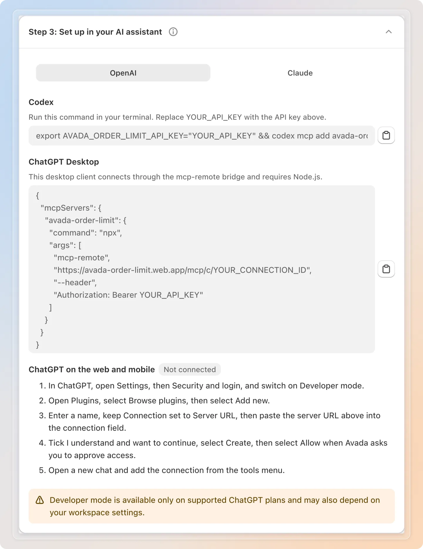 Connect from ChatGPT on the web