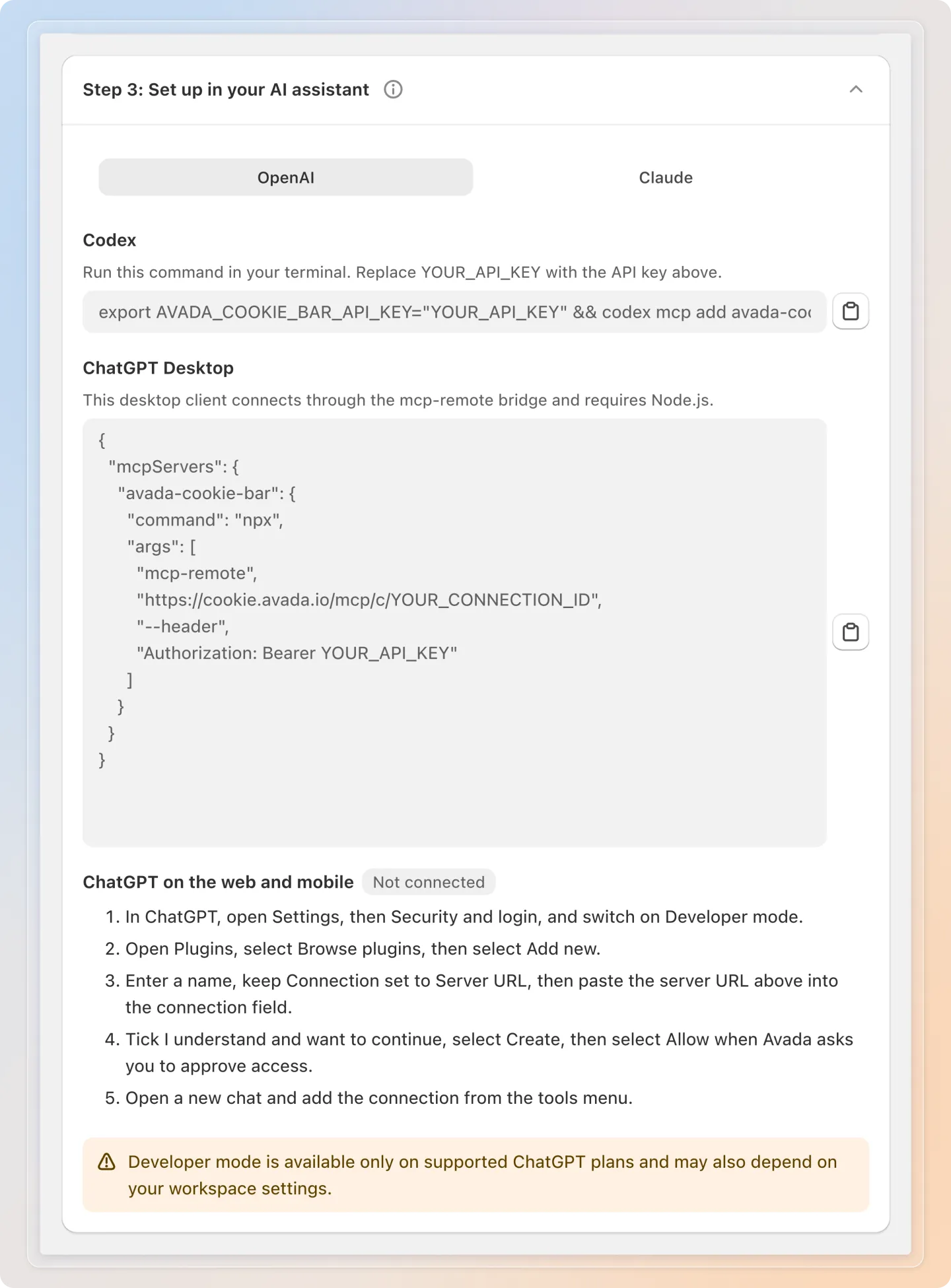 Connect from ChatGPT on the web