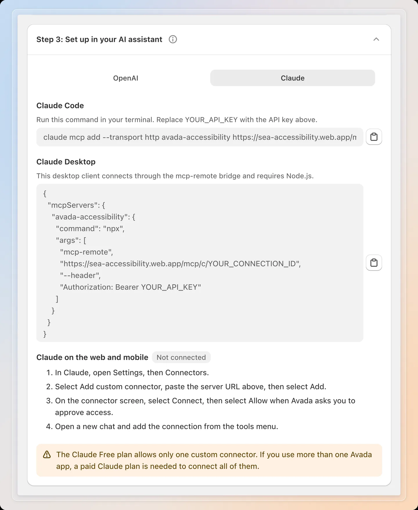 Connect from Claude on the web