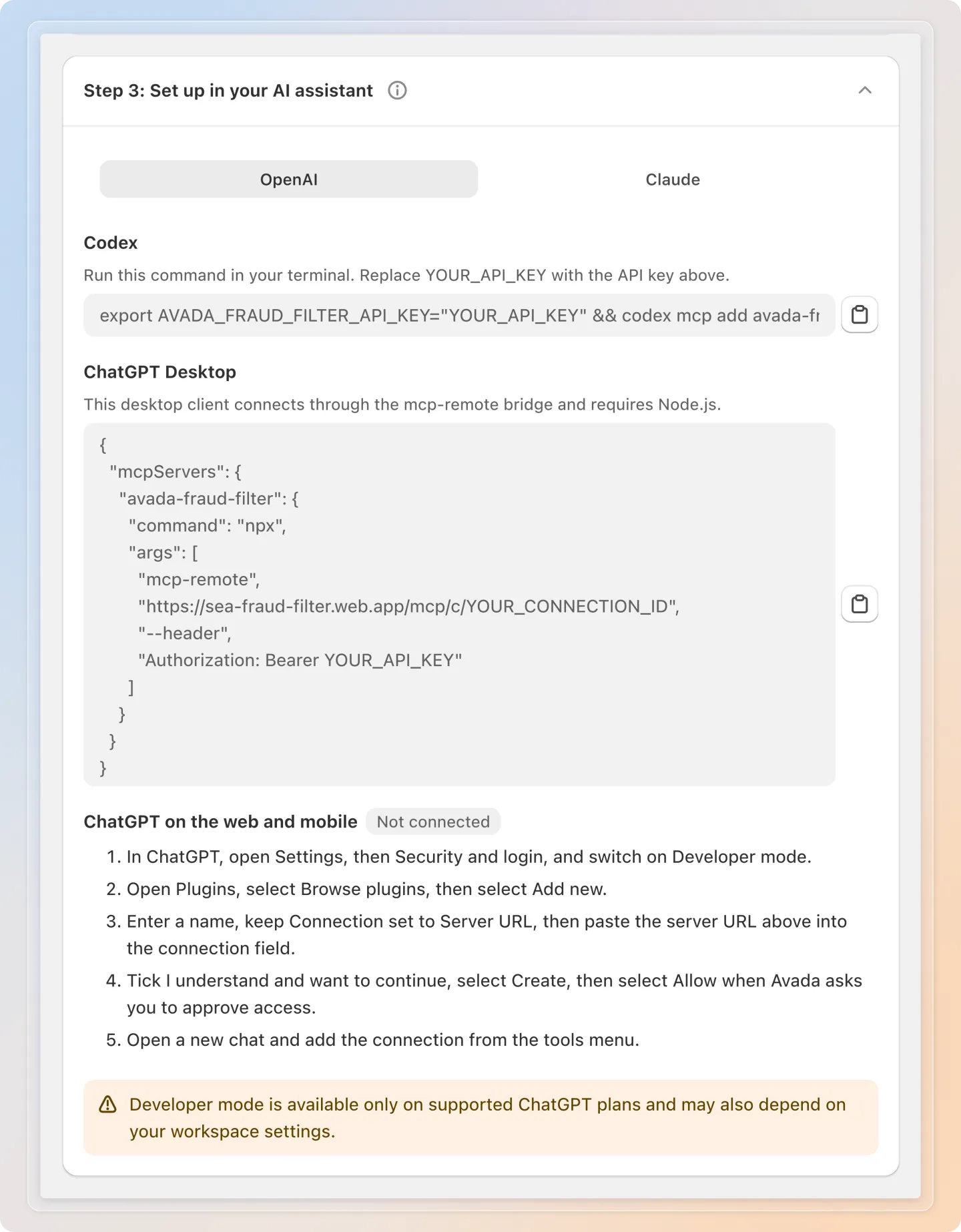 Connect from ChatGPT on the web