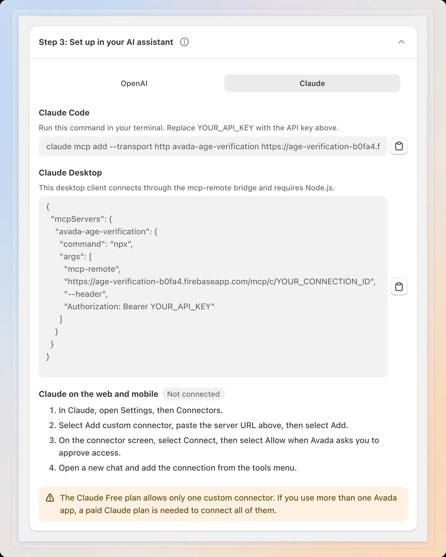 Connect from Claude on the web