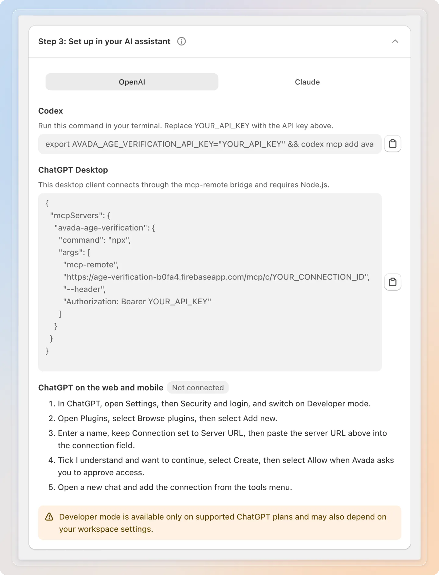 Connect from ChatGPT on the web