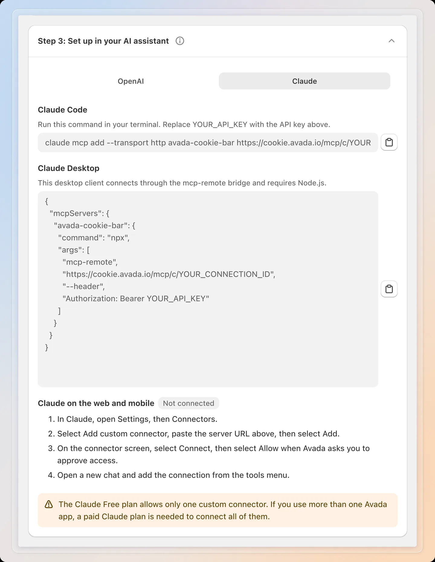 Connect from Claude on the web