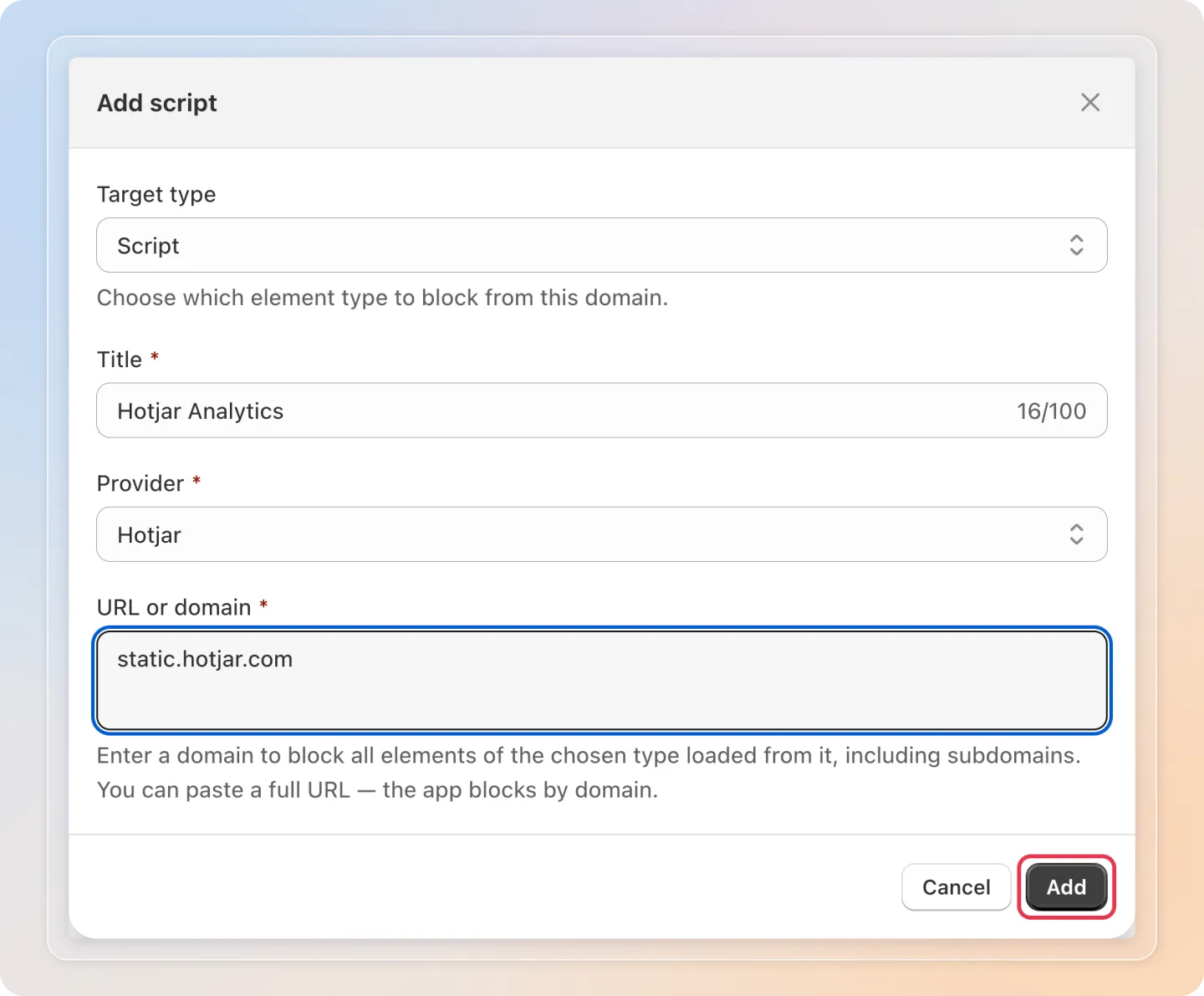 Fill in the script details