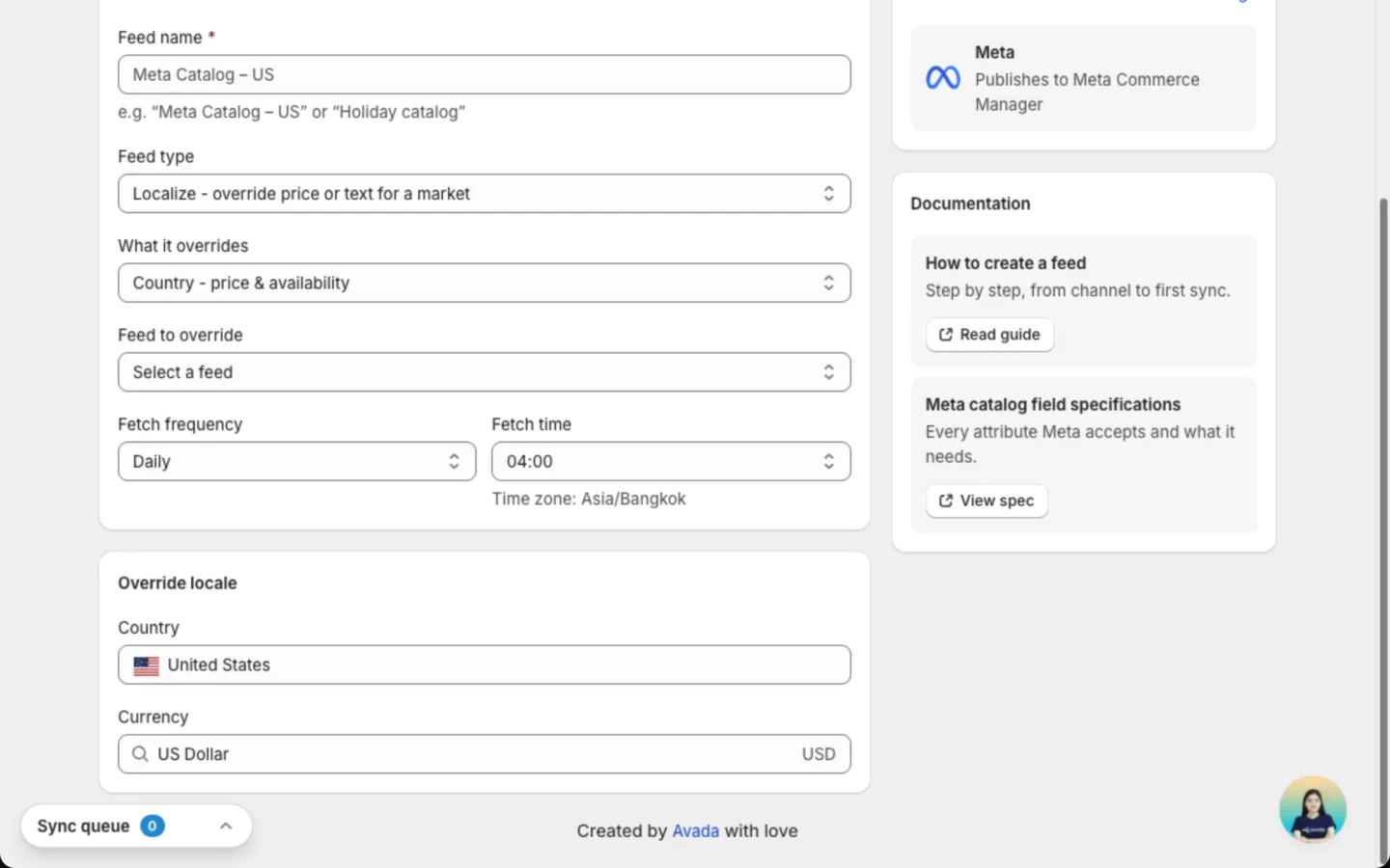 Localize feed form with What it overrides, Feed to override and the fetch schedule