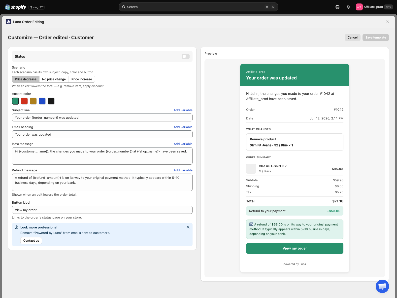 Customize email editor with live preview