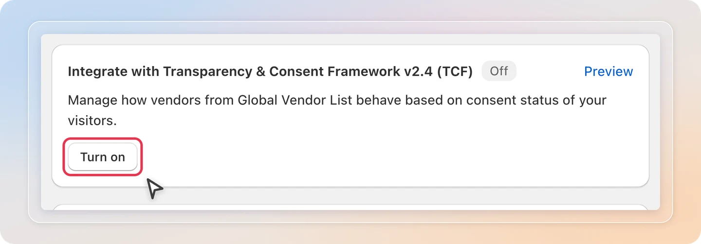 TCF integration entry point