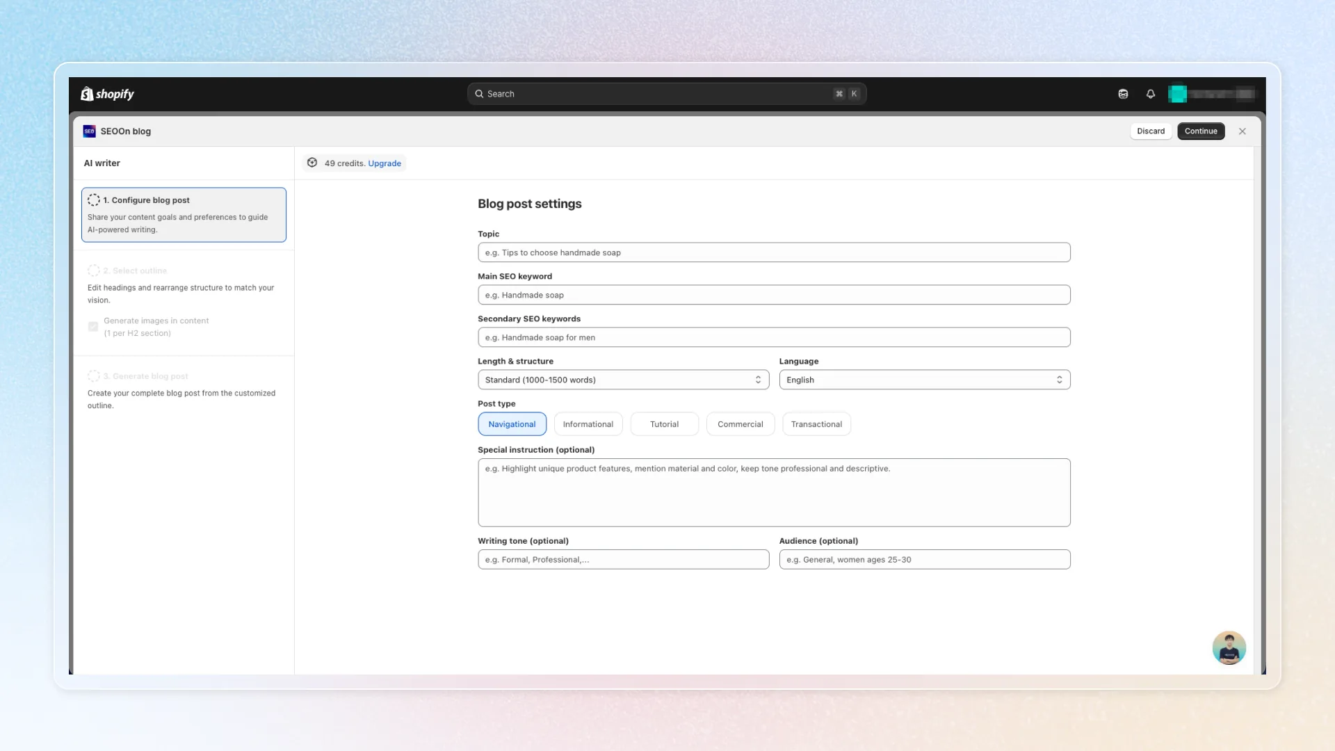 Configure blog post