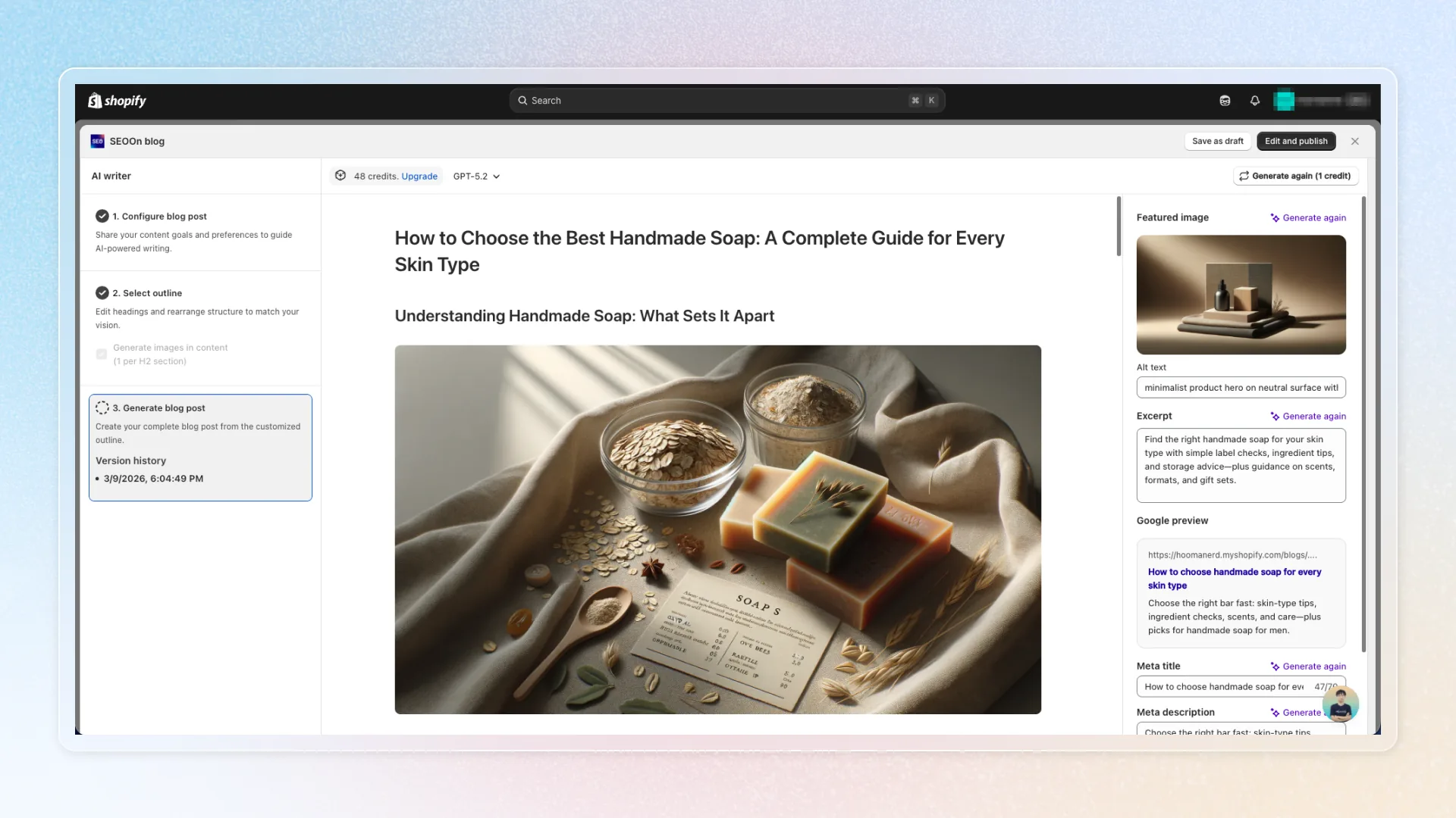 Generated blog post in editor