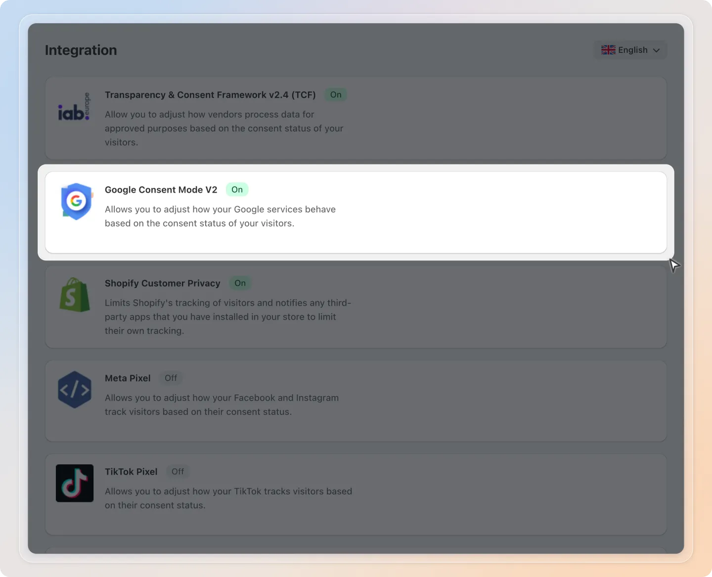 Open Google Consent Mode V2 in Integrations