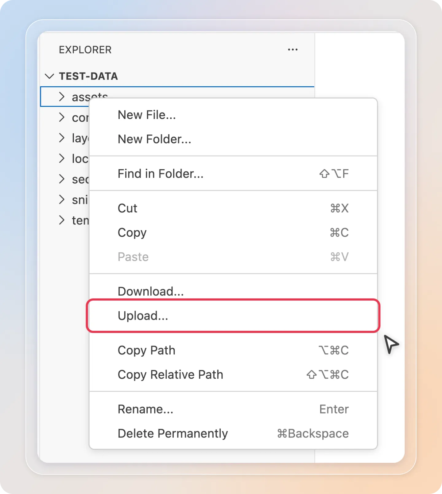 Upload the integration file to the assets folder