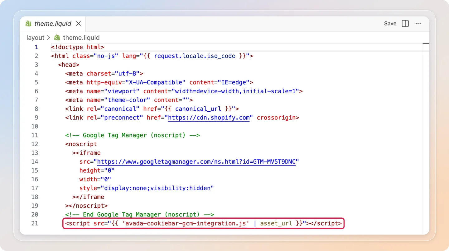 Add the integration script to theme.liquid