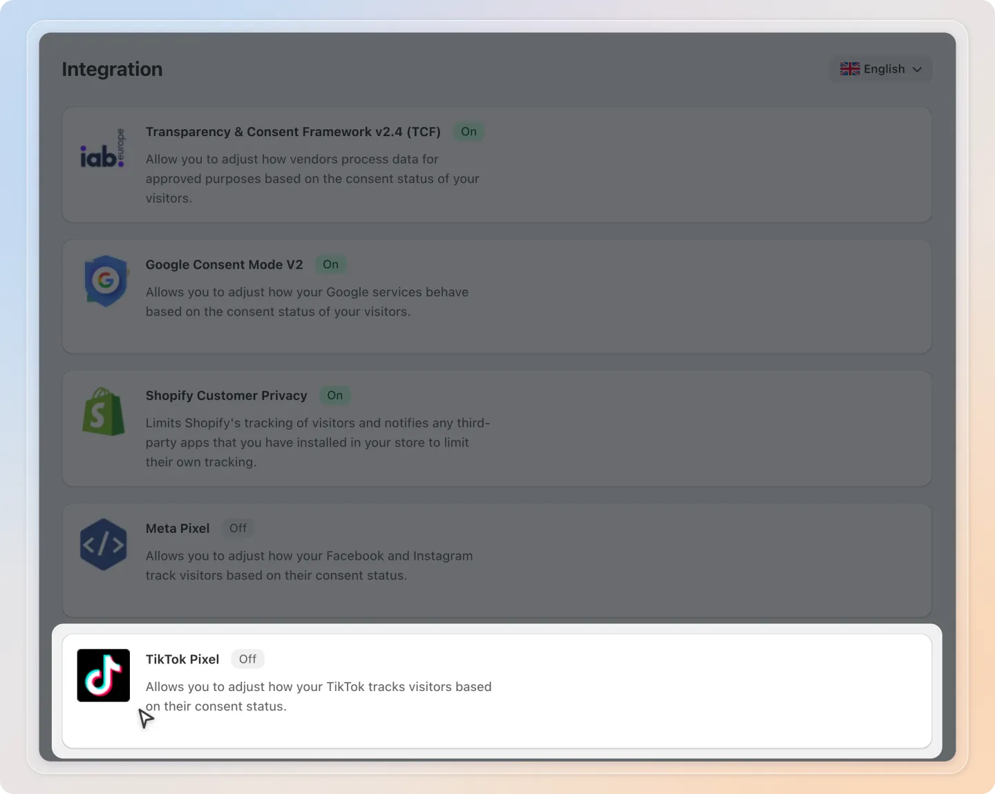Open TikTok Pixel in Integrations