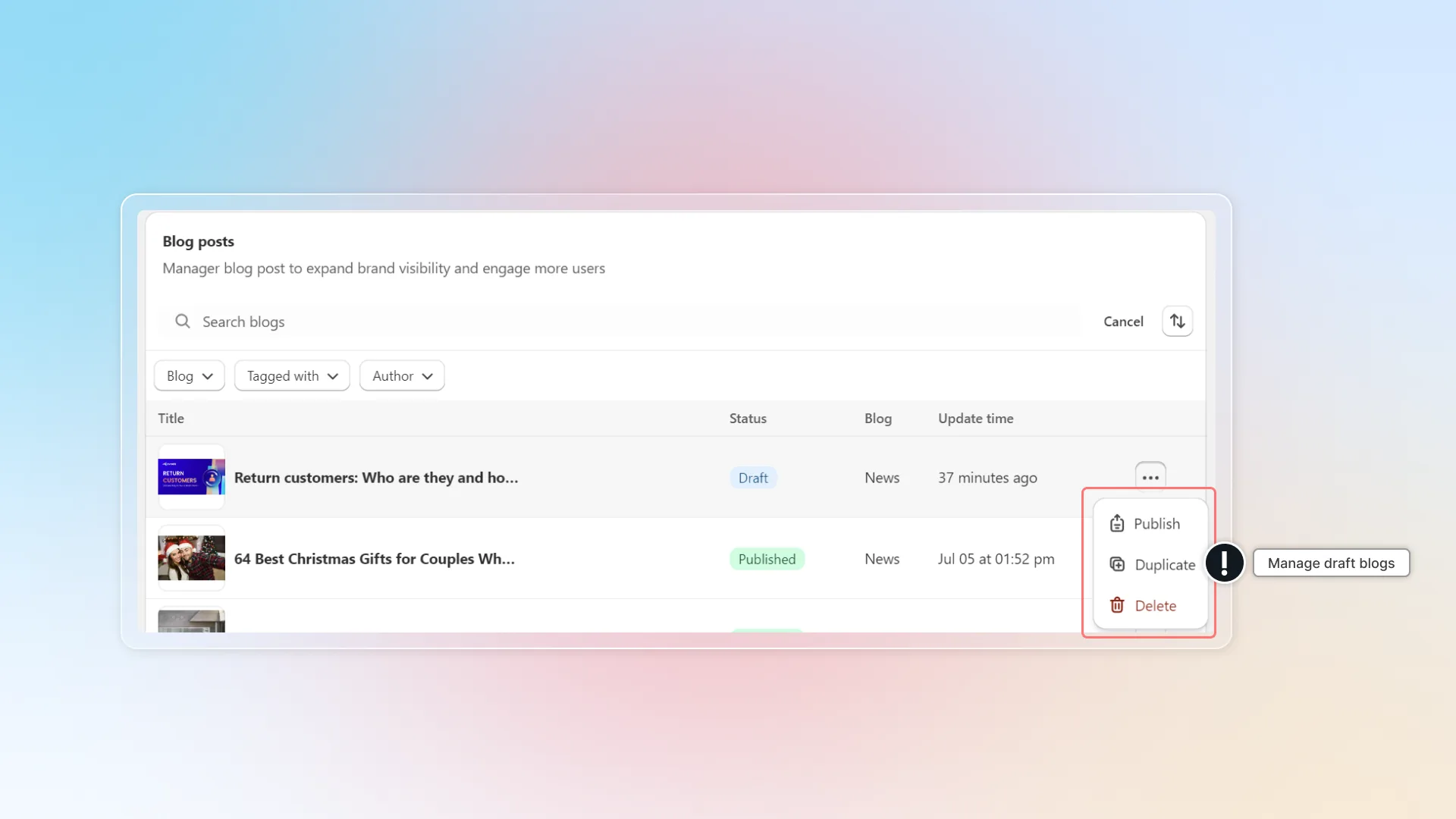 Manage draft blogs