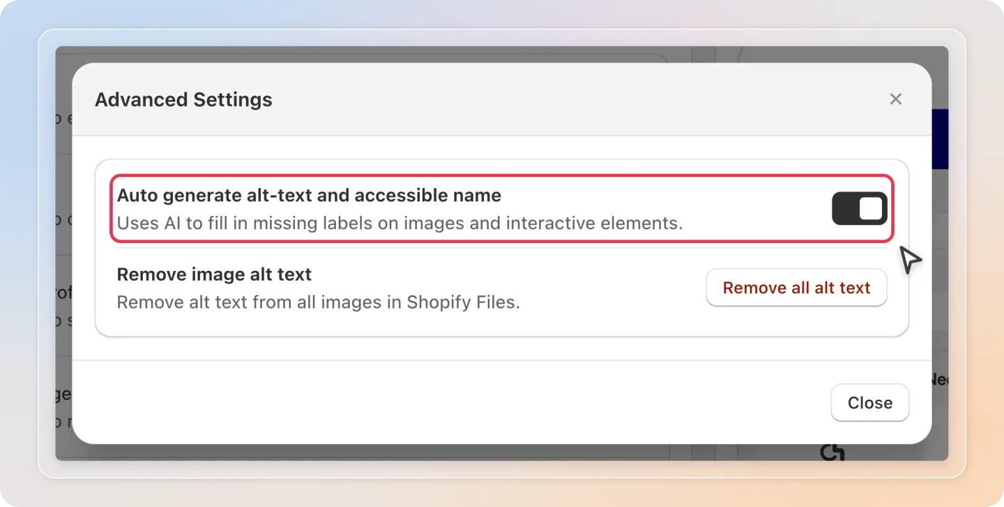 Auto generate alt-text and accessible name toggle