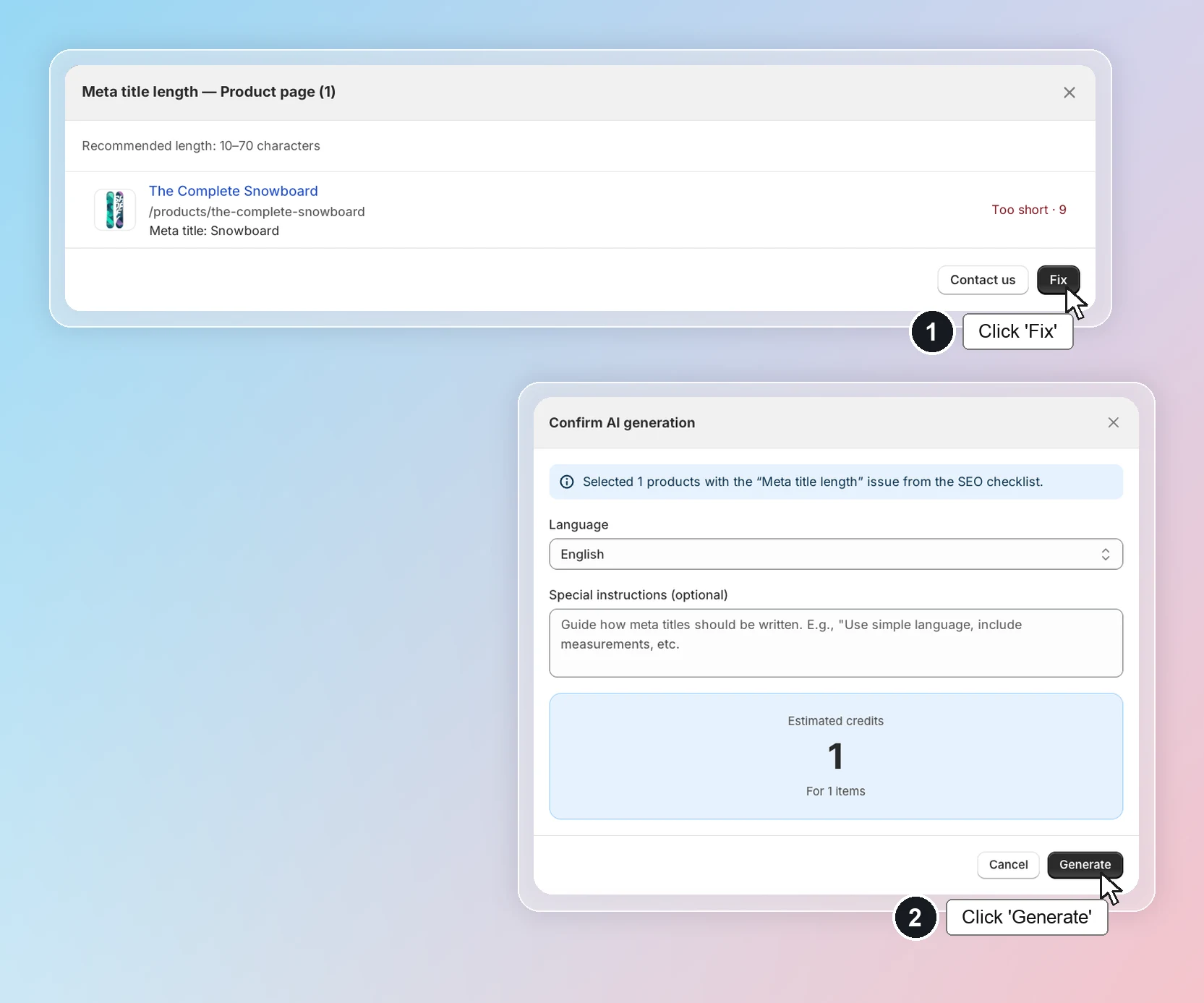SEO checklist - Meta title length page list