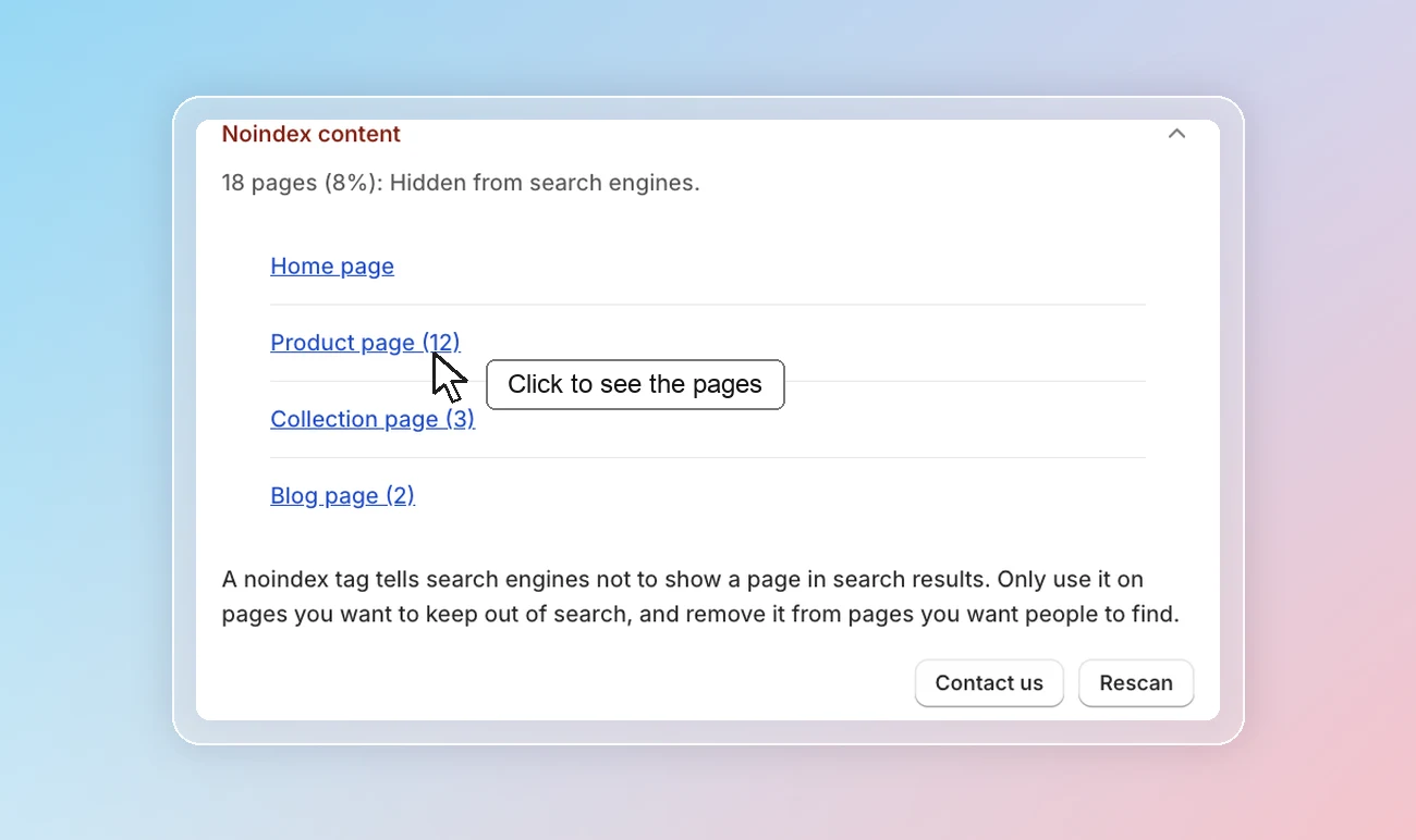 SEO checklist - Noindex content