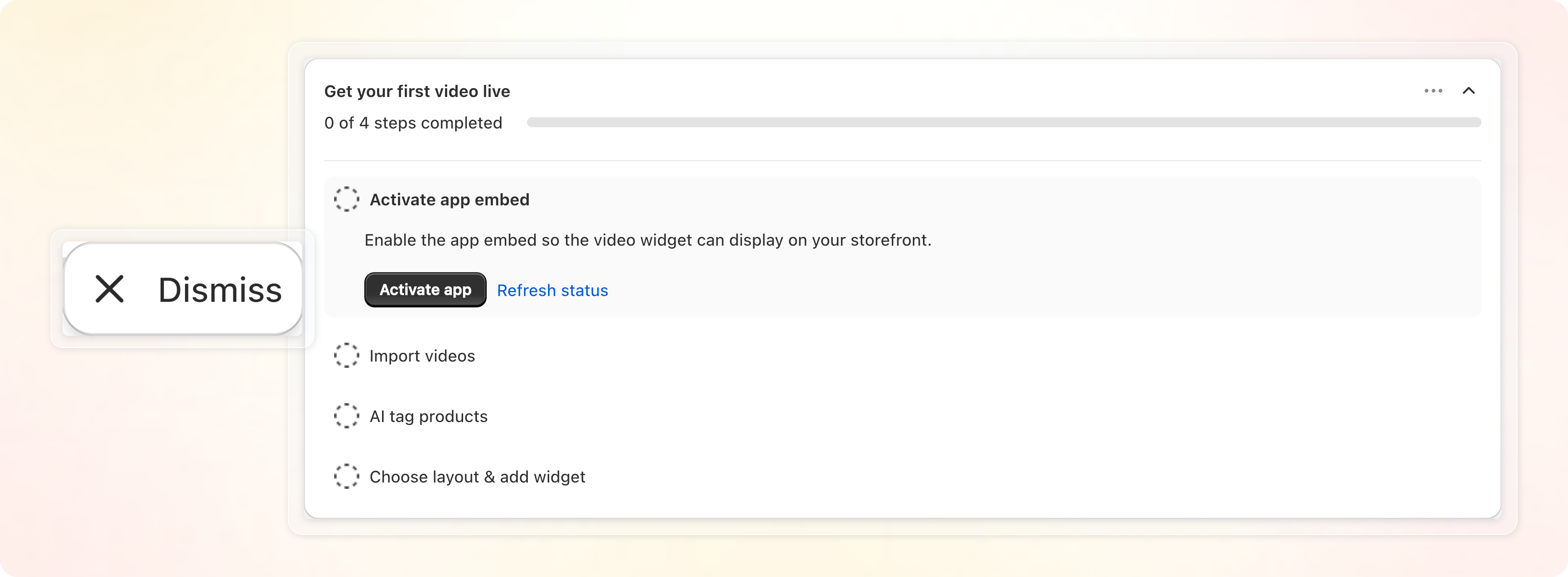 The Get your first video live card with its four steps