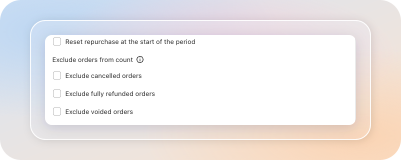 Reset and Exclude orders from count checkboxes