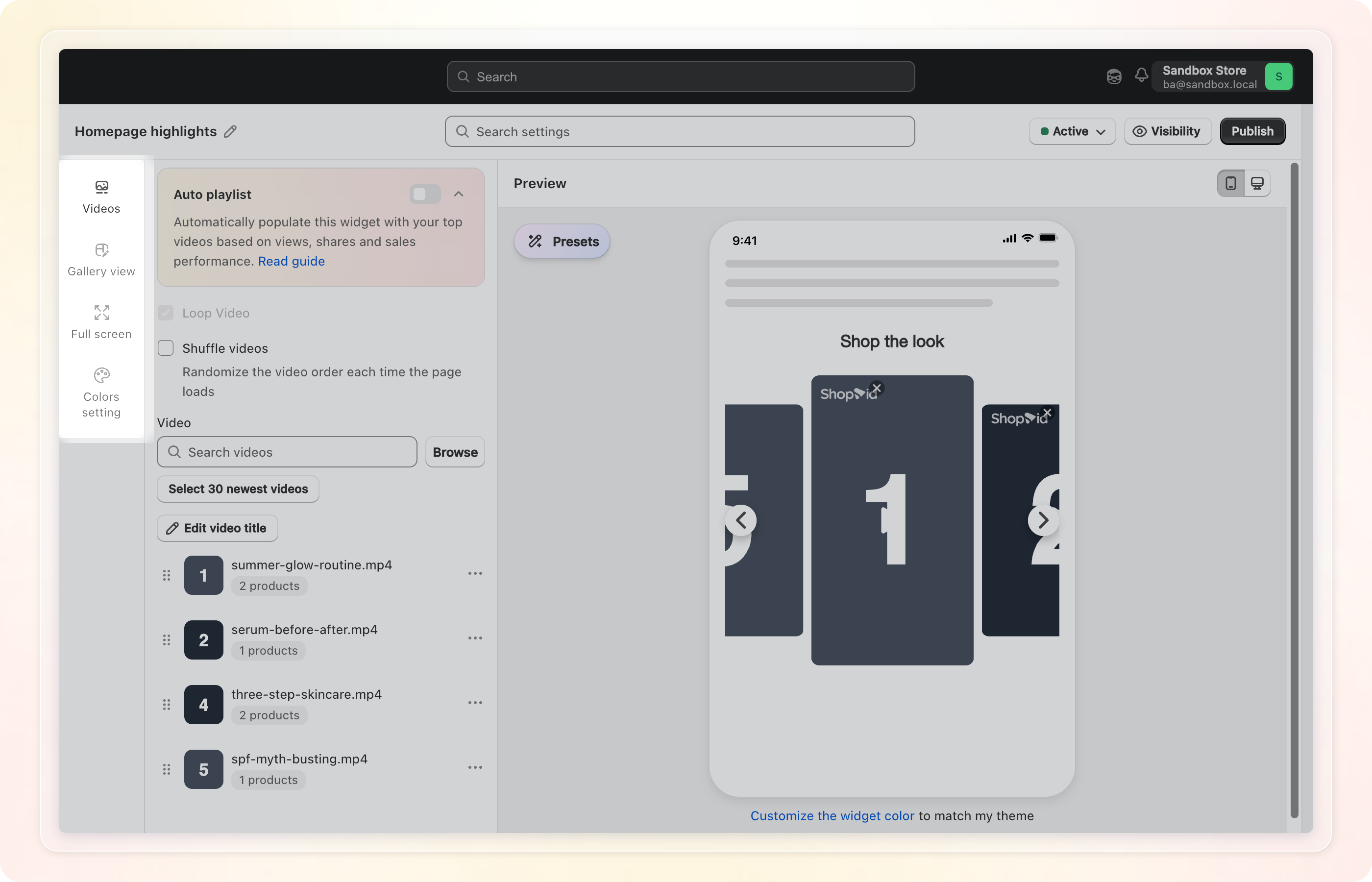 Widget editor with the new left-hand navigation and Search settings box
