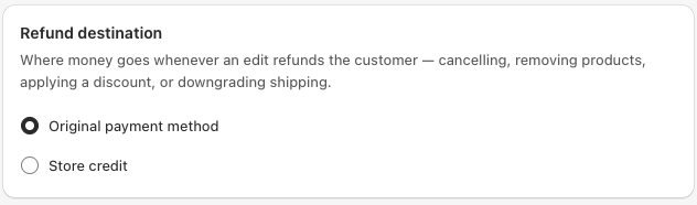 Refund destination card, with Store credit selected